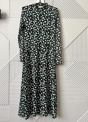 Сукня плаття міді чорна в цятки довгий рукав