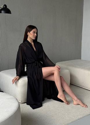 Чорний шифоновий халат