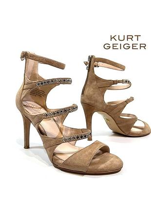 Босоніжки kurt geiger / босоніжки на шпильці kurt geiger / туфлі на шпильці kurt geiger / бежеві босоніжки / туфлі бежеві / замшеві босоніжки _1