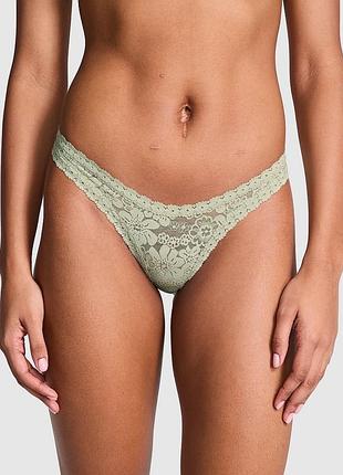 Трусики victoria’s secret pink оригінал wink micro thong panty зелені оливкові мереживні стринги