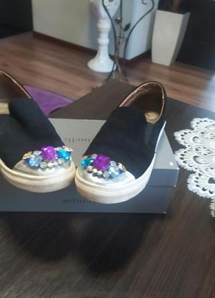 Макасины натуральный замш с камнями