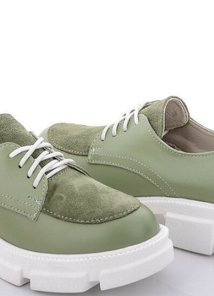 Лофери шкіра замша оливка туфлі