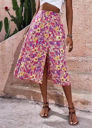 Цветочная юбка а-силуэта с разрезом на ножке shein