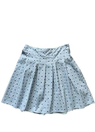 Голубая коттоновая мини юбка плиссе с каитечным и геометрическим принтом marc o'polo