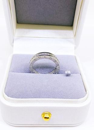 Кольцо колечко с логотипом широкое ряд камней камни серебро 925 проба новое с биркой булгари bulgari
