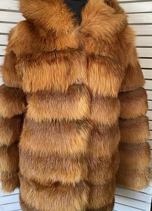 Шубка из натурального меха лисы, поперечка, с капюшоном,48-50р