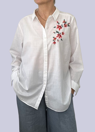 Белая хлопковая рубашка женская с вышивкой bonmarche/англия 50-54