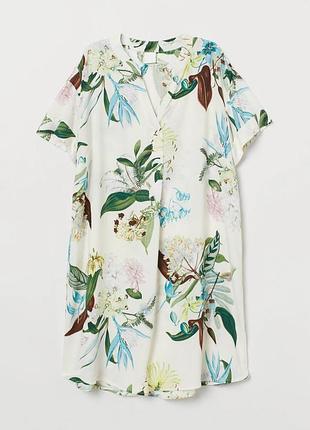 Короткое вискозное платье прямого кроя h&m, p. 36, платье в цветочный принт