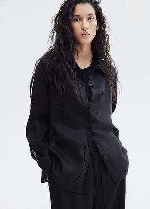 Чорна сорочка з льону h&m / черная рубашка из льна