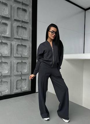 Весенний женский спортивный костюм двойка штаны палаццо + бомбер, брючный костюм из лакост...