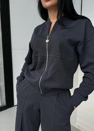 Весенний женский спортивный костюм двойка штаны палаццо + бомбер, брючный костюм из лакост...