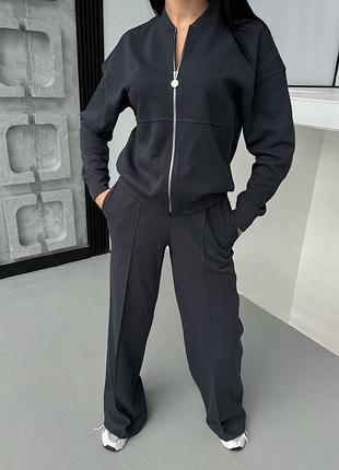 Весенний женский спортивный костюм двойка штаны палаццо + бомбер, брючный костюм из лакост...