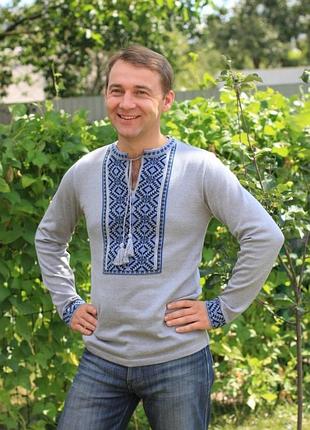 Мужская трикотажная вышиванка джинс