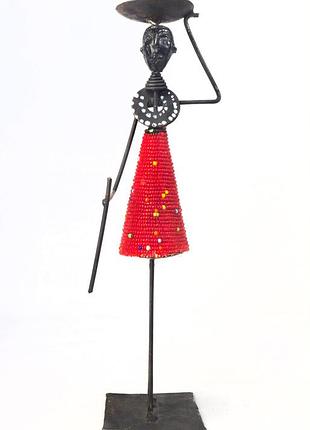 Подсвечник винтажный из металла и бисера "африканка из племени масаи", kidogo maasai warriors