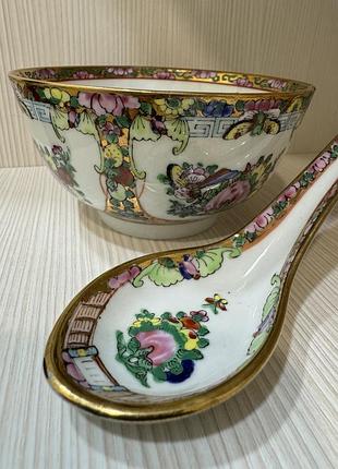 Фарфоровая тарелка, соусница, китайский фарфор - набор - 70- i/80-ти винтаж