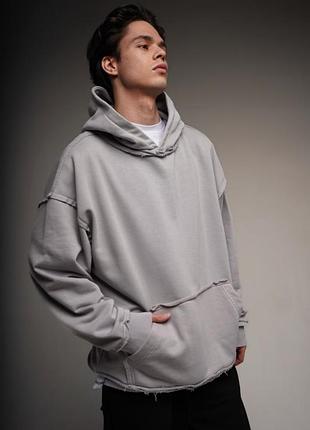 Рваний оверсайз худі dud сірий унісекс