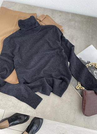 Кофта сіра лонг водолазка тепла трикотажна сірий светр у рубчик zara