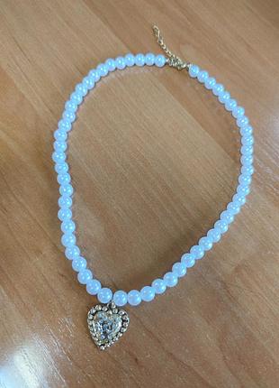 Украшение на шею, жемчужины с сердечком ❤️