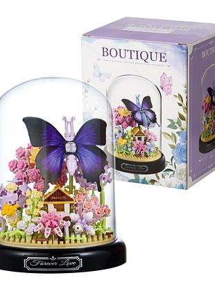 Конструктор букет цветов 3d цветы boutique в колбе и бабочка 582 мини-деталей