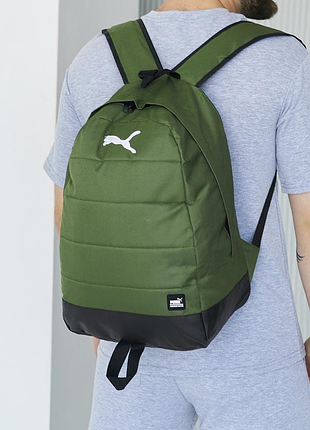 Рюкзак puma хакі, біле лого шкіряне дно
