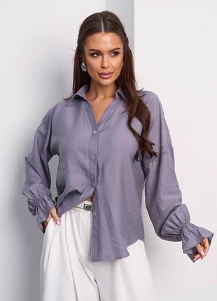 Рубашка свободного кроя из лен-котона серый, розовый, зеленый,черный,голубой, блестящий, бежевый, белый,желтый