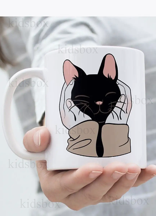 Кружка котик с принтом керамическая чашка кошка 330 мл