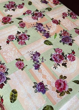 Клеенка на стол на флизелине рулонна на отрез ширина 137 см цветок