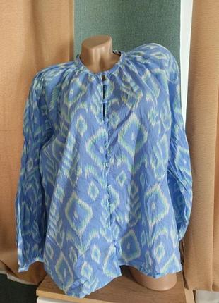 Женская блуза голубого цвета длинный рукав на пуговицах