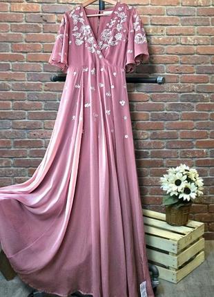 Шифонове довге плаття в підлогу з вишивкою asos