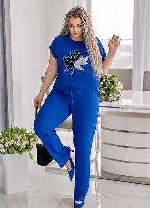 Легкий свободный брючный костюм большого размера в расцветках рр 50-64