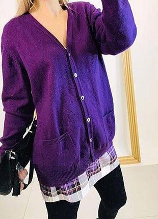 Шерстяная кофта кардиган фиолетового цвета isle l-xl