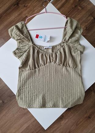 Блуза на короткий рукав в корсетном стиле хаки s/m primark