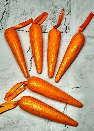 Подвески декоративные декор пасхальный морковка 6 шт 9х2 см оранжевые