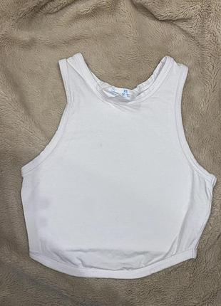 Кроп топ майка хлопковый трикотажный белый с кантом primark