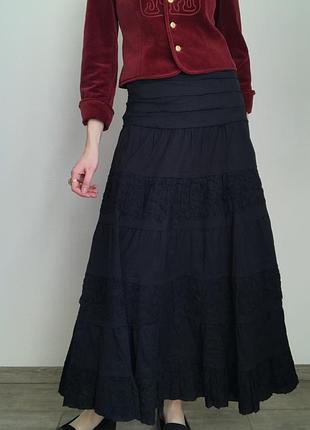 100% хлопок. черная юбка натуральная на весну лето миди юбка