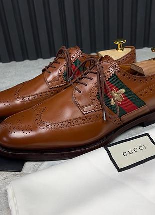 Gucci sylvie oxford web bee wingtip derby brown чоловічі туфлі оригінал 41.5 eur