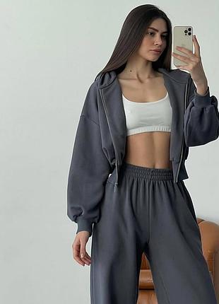 Костюм спортивный серый из хлопка толстовка хлопковый зип худи брюки брючины серый серый графит кофта хс xs