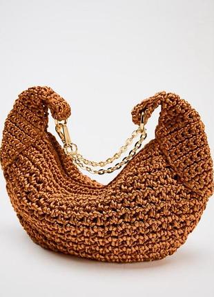Zara нова плетена сумка руда рижа макраме через плече