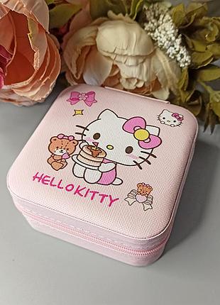 Шкатулка детская "hello kitty", для украшений, экокожа, маленькая, розовая, с рисунком, 24-559