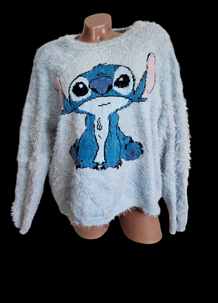 Мультяшная кофта лило и стечь голубая пушистая disney десны голубая пастельная мультфильм с героем свитшот свитер мультяшный стч