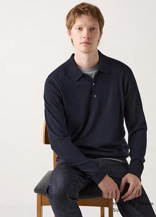 Фірмове вовняне поло светр uniqlo extra fine merino knitted long-sleeve polo Trench
