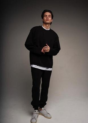 Рваний оверсайз костюм dud чорний світшот чорні штани rd443/rd445