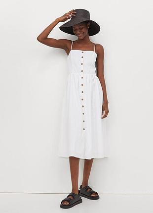 Белое льняное миди платье, платье, сарафан h&m