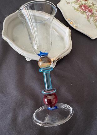 Колекційна чарка,  salviati з муранського скла, виробництво мурано, італія бл. 1980 рік колекція двох келихів із видувного скла