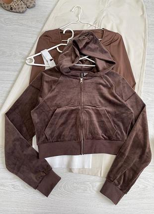 Коротке худі на замку, велюрове h&m