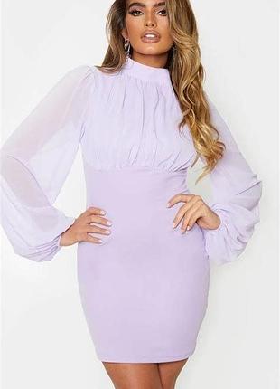 Сиреневое короткое платье с длинными рукавами от prettylittlething