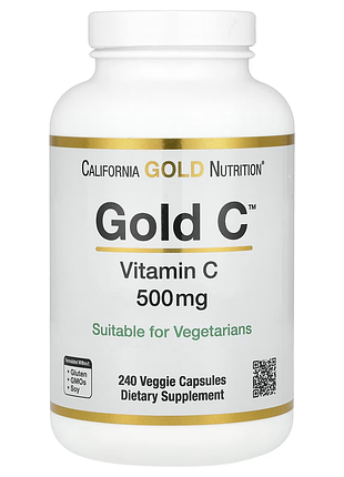 Gold c 1000 мг от california gold nutrition, gold c, витамин c, 500 мг, 240 вегетарианских капсул