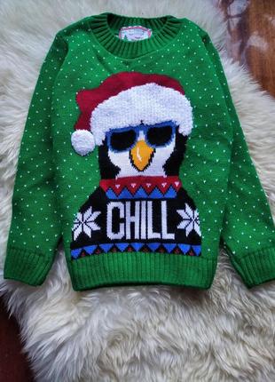 Красивый новогодний  свитерок с милейшим пингвином. george.6-7л.116/122. состояние нового1 фото