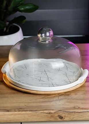 Тортівниця керамічна зі скляною кришкою 29 см