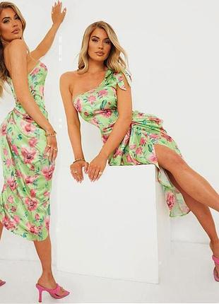 Распродажа платье prettylittlething миди на одно плечо и с драпировкой2 фото